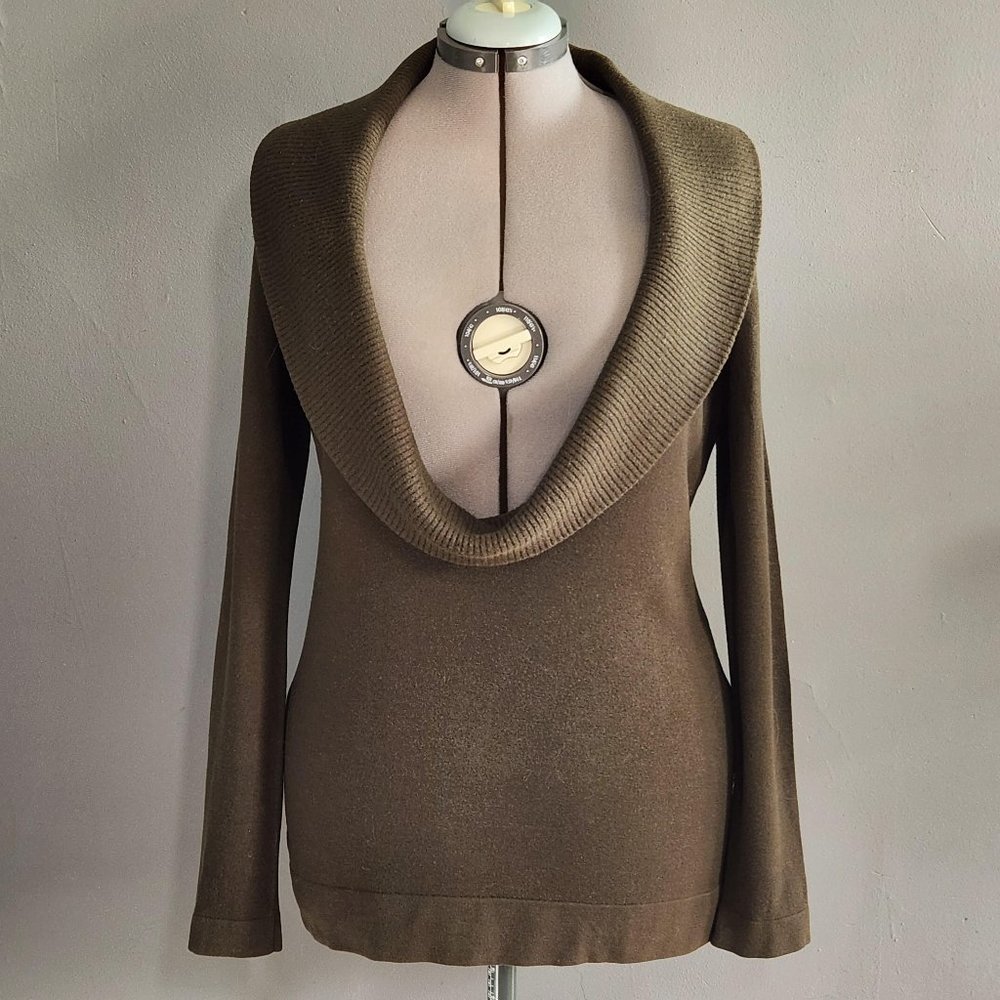 Loft Wool Blend Cowl-neck Sweater, Dark Green, Size: L
